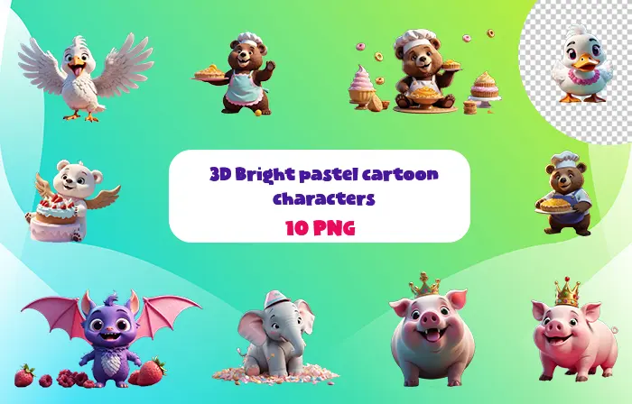 Fancy 3D Bright Pastel Cartoon Character Elements Pack